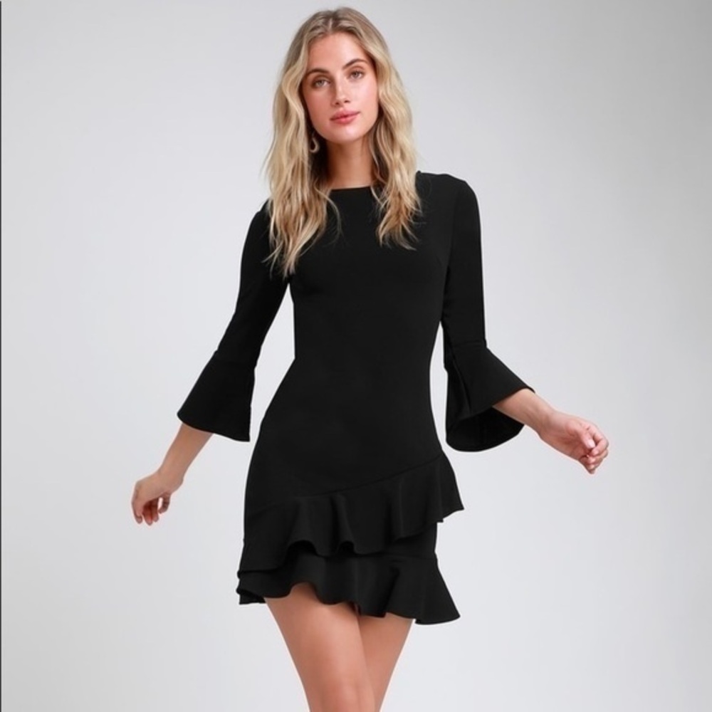 ⚫️ Sensational Statement Black Ruffled Bodycon Dress​​​​​​​